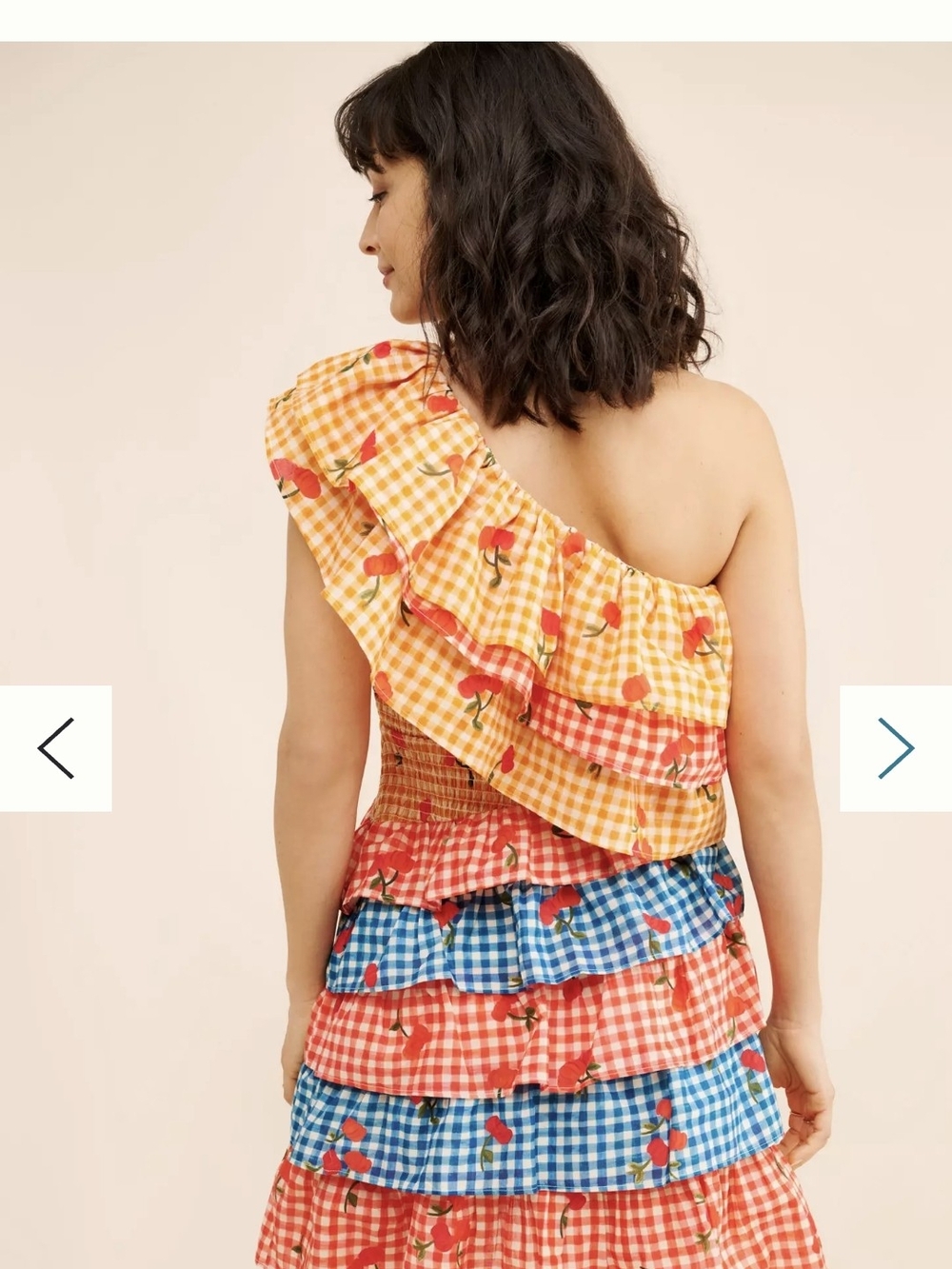 FARM Rio Multi-Color One-Shoulder Ruffle Gingham Dress - Picture 2 of 4